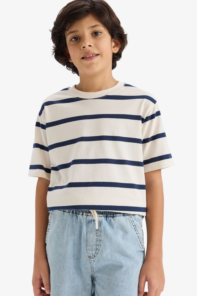 DeFacto Blue Boy Regular Fit Striped Short Sleeve T-Shirt Casual - Image 1